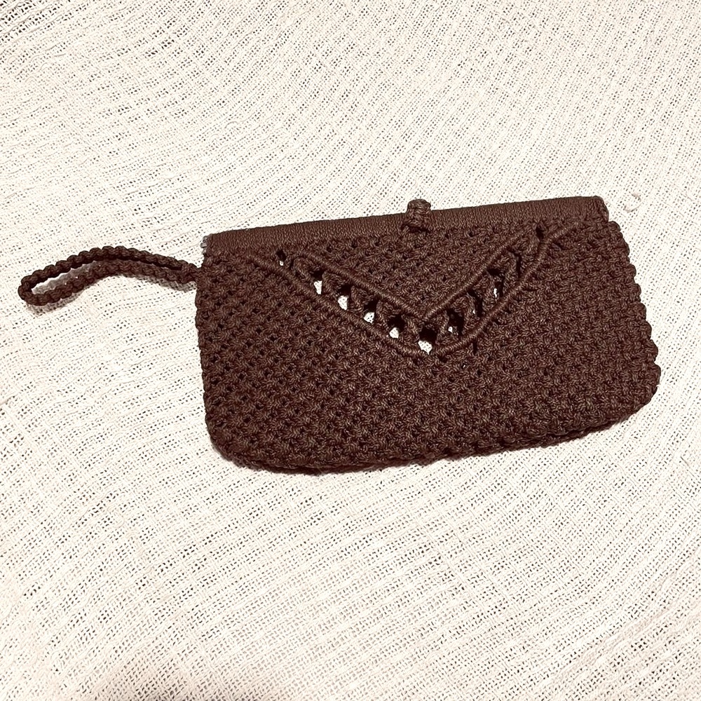 Vintage Dark Brown Crochet Wristlet Clutch